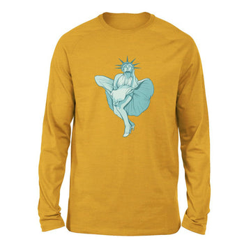 Statue Of Liberty Marilyn Monroe Men/Unisex Drop Shoulder Sweatshirt in Heather Mustard color
